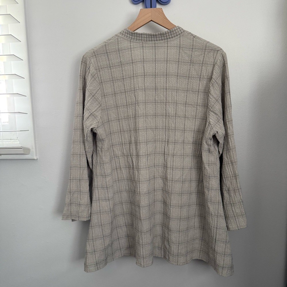 Habitat Medium Grey Plaid Button Up Shirt Plaid Lagenlook Relaxed Patch Pockets - Picture 4 of 9